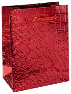 Пакет подарочный, 210гр, Кожа крокодила, Красный, Металлик, 15*12*7 см, 1 шт.
