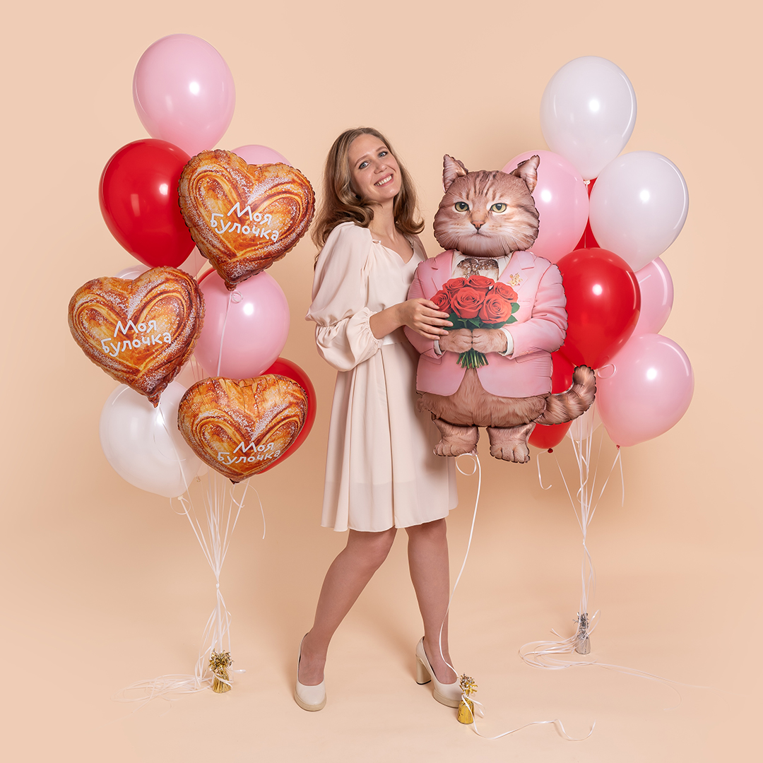 Шар (42''/107 см) Фигура, Кот Романтик, Сатин, 1 шт. в уп.