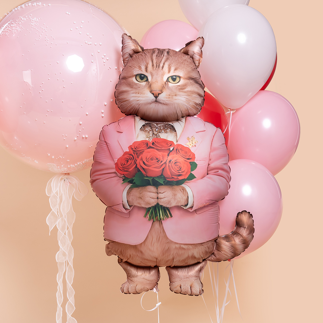 Шар (42''/107 см) Фигура, Кот Романтик, Сатин, 1 шт. в уп.