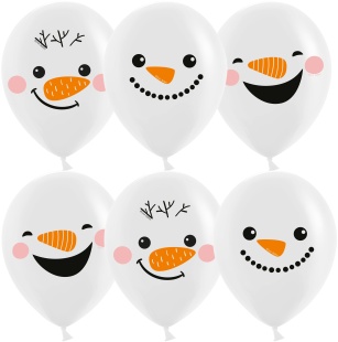 Шар (12''/30 см) Снеговики, Белый, пастель, 1 ст, 25 шт.