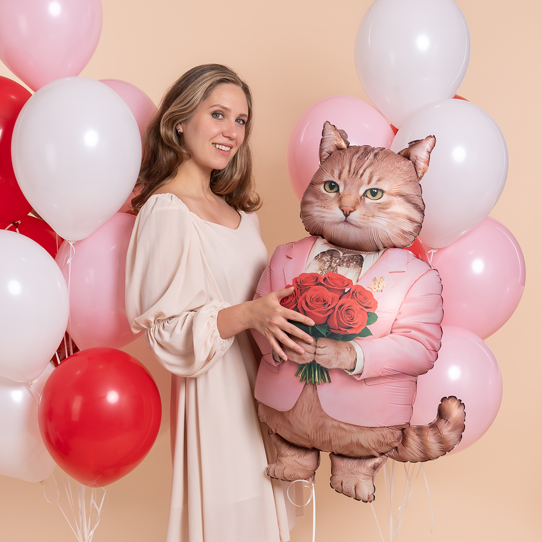 Шар (42''/107 см) Фигура, Кот Романтик, Сатин, 1 шт. в уп.