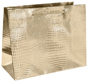 Пакет подарочный, 210гр, Кожа крокодила, Золото, Металлик, 18*23*10 см, 1 шт.