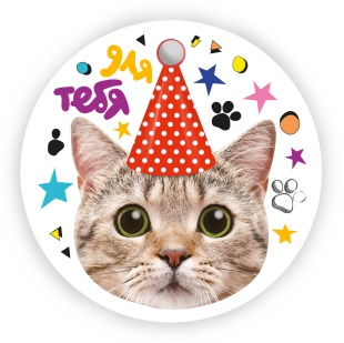 Бирки для подарков, Круг, Для Тебя (котик в колпачке), 5,4 см, 20 шт.